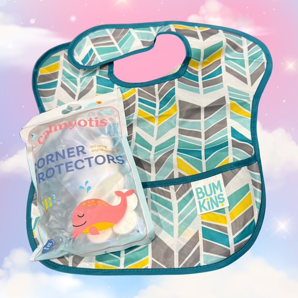 Baby Bundle: Bumkins Waterproof Bib + Calmyotis Corner Protectors (12 Pack)
